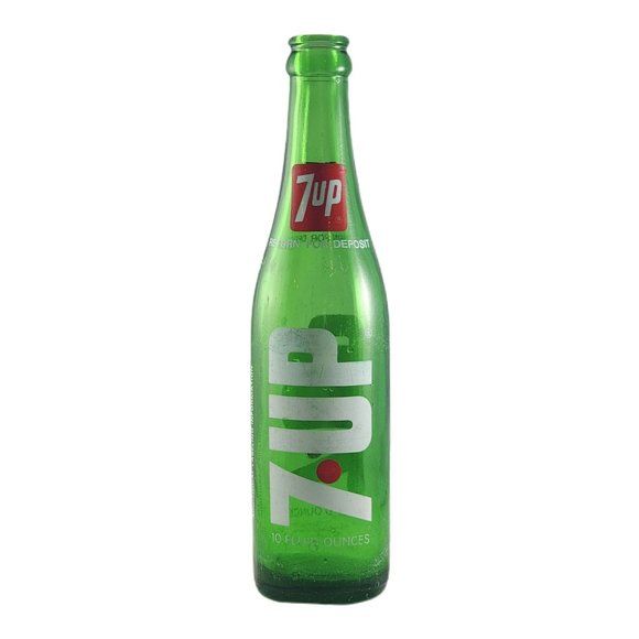 Vintage 7UP Bottle 10 oz Collectable Retro Green Glass Soda Bottle Large 6" - Picture 1 of 6